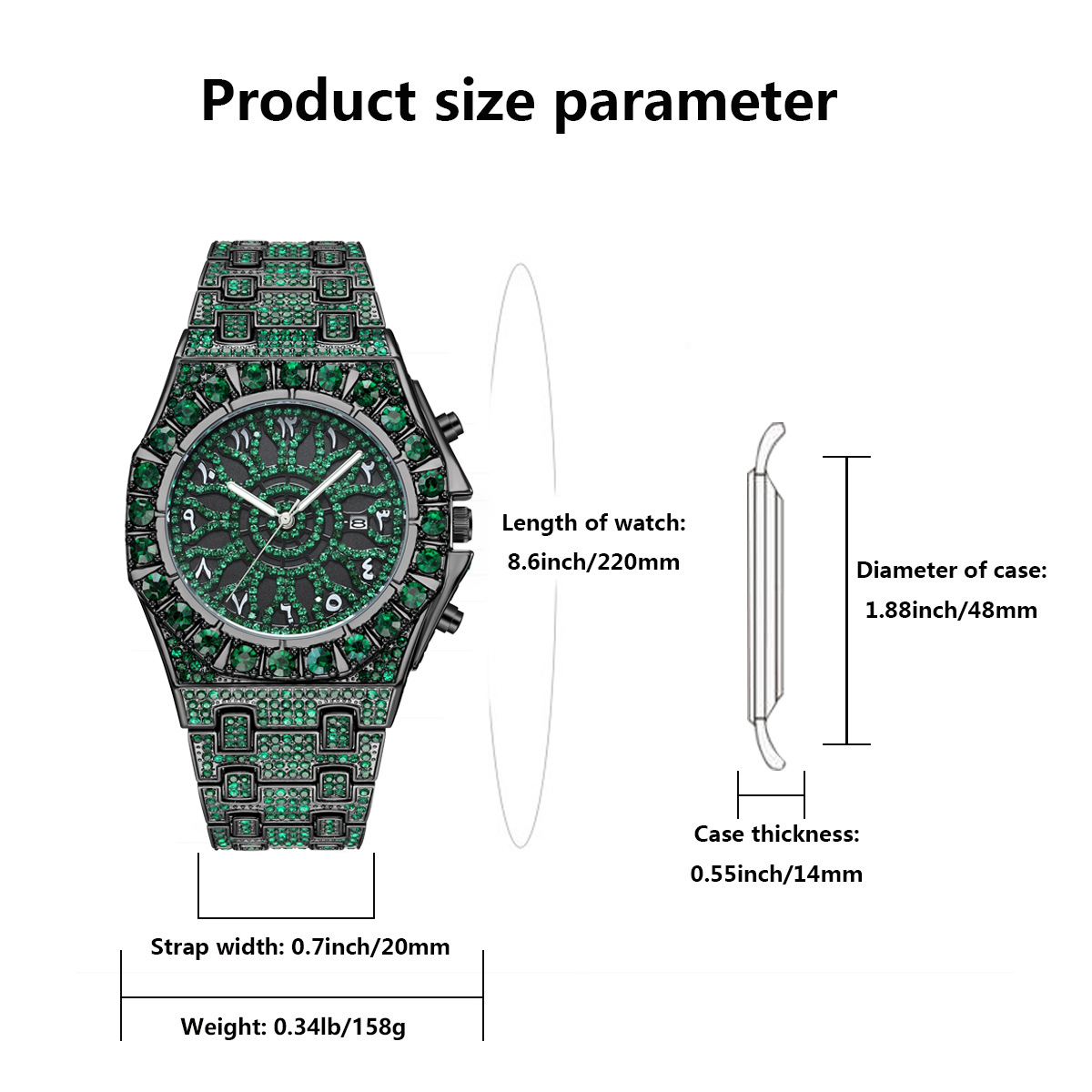 Hip Hop Green Ice Wristwatch M - Jewelry Watches Brands recension och pris